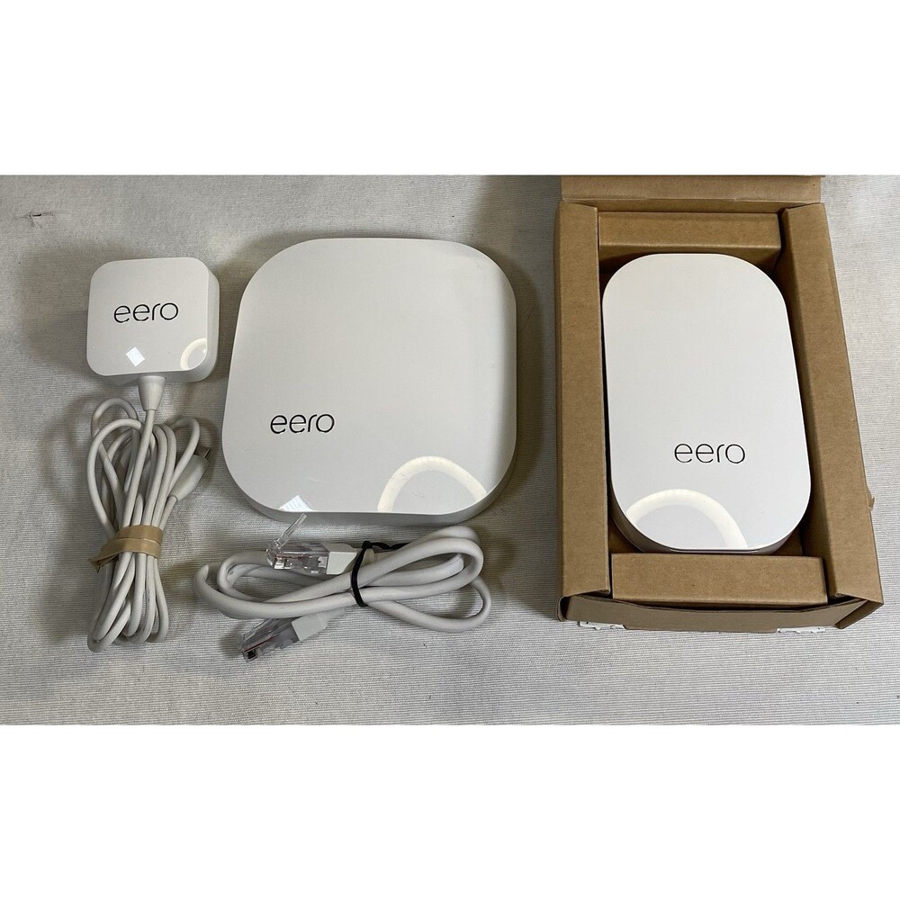 eero Pro B010001 Mesh WiFi Router and Beacon D010001 Extender Home Mesh W/ Cords